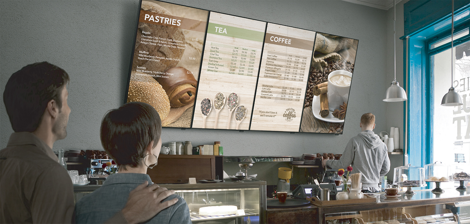 màn hình led quảng cáo kỹ thuật số cho chuỗi cafe